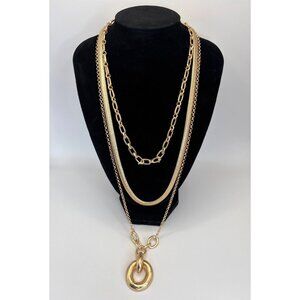 Soft Surroundings Brushed Gold Tone Three Layered Statement Necklace NEW